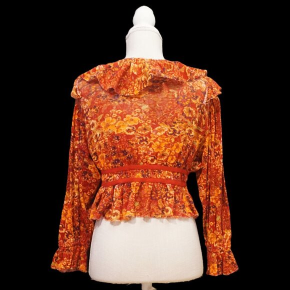 Free People Red Floral Cherry Combo Boho Cardigan Cropped Women’s Small - Picture 4 of 11